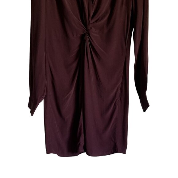 LOFT Womens Long Sleeve Shirt Dress 8 Burgundy Twist Front Detail Professional - Picture 3 of 6
